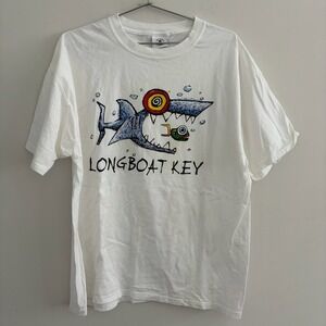 The Duck Company Longboat Key Florida Shark Graphic T-Shirt White XL